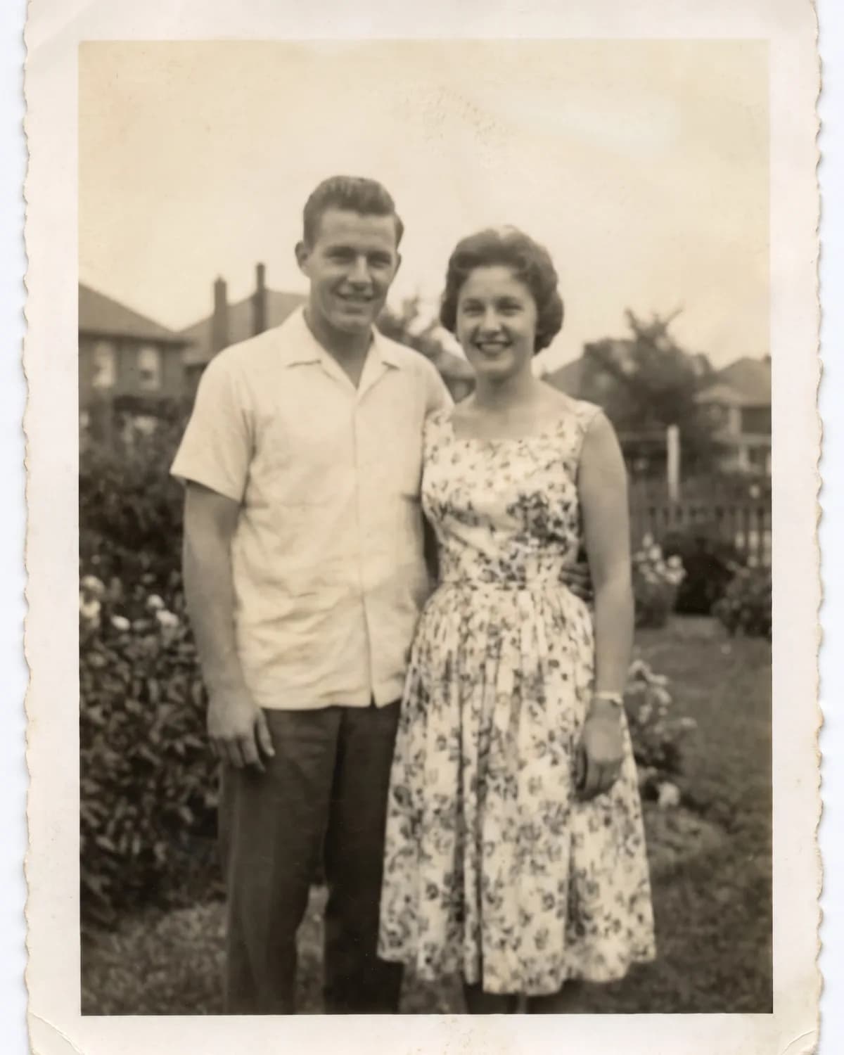 The same photograph with the torn corner rebuilt, the crease removed and the foxing cleared